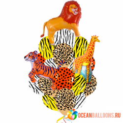 Букет «Зоопарк» из 15 ярких гелевых воздушных шаров и 3 фигур