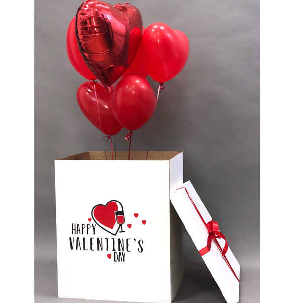 Коробка с воздушными шарами на 14 февраля «Воздушное красное»