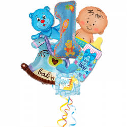 Композиция  первый День Рождения из 6 фольгированных фигур для мальчика