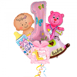 Композиция первый День Рождени из 6 фольгированных фигур для девочки